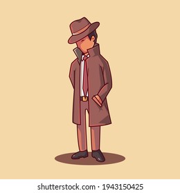 Detective cartoon illustration. Premium vector