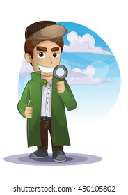 detective cartoon with separated layers for game and animation, game design asset