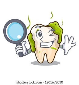 Detective cartoon unhealthy decayed teeth in mouth