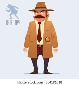 detective character design, cartoon flat style, vector color illustration 