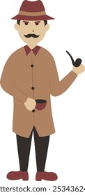 Detective Character Illustration in Cartoon Design. Isolated Vector Graphic