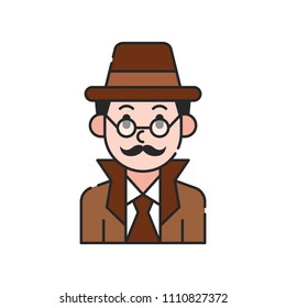 Detective Character Secret Agent Flat Vector Icon