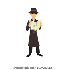 Detective conducts covert surveillance. vector illustration