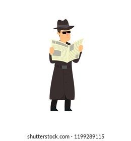 Detective conducts covert surveillance. vector illustration
