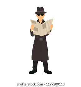 Detective conducts covert surveillance. vector illustration