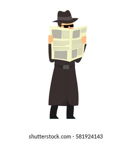 Detective conducts covert surveillance. vector illustration