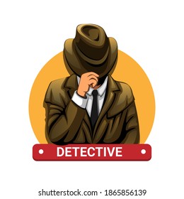 Detective With Cowboy Hat Character Symbol Mascot Concept In Cartoon Illustration Vector On White Background