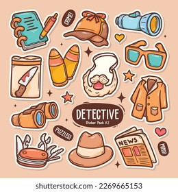 Detective Cute Doodle Vector Sticker Collection 