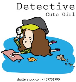 detective cute girl vector character