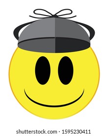 A Detective In A Deer Stalker Hat Smile Face Button Isolated On A White Background