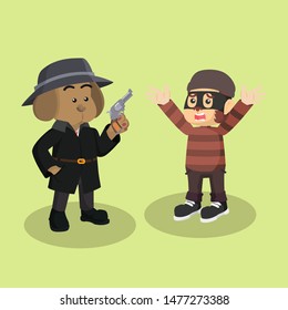 detective dog catch a theif monkey vector 