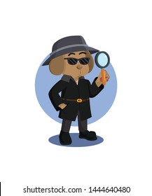 Detective Dog Holding Spy Glasses Isolated White