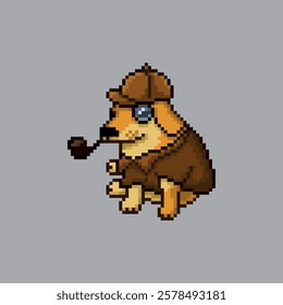 Detective dog, pixel art meme