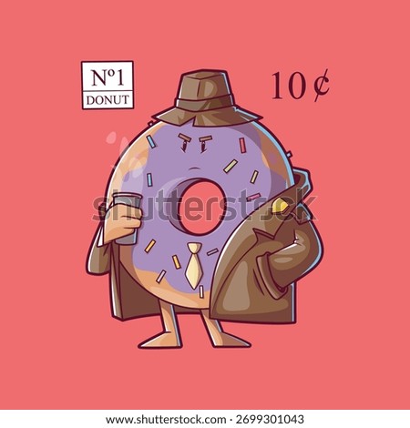 Detective Donut Searching for Clues vector illustration. Food, mascot design concept.