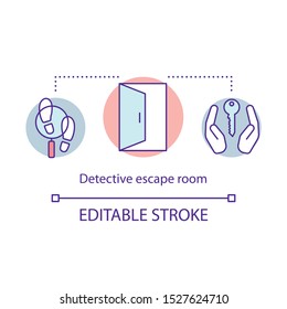 Detective escape room concept icon. Thematic quest game idea thin line illustration. Investigation game. Police solving mystery, case, murder. Vector isolated outline drawing. Editable stroke