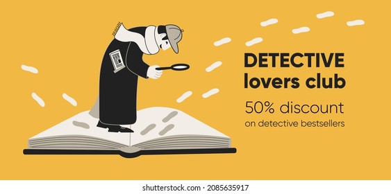 Detective examines footprints through a magnifying glass