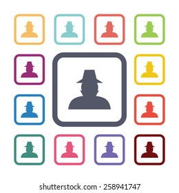detective flat icons set. Open round colorful buttons. Vector 