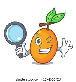Detective fresh juicy yellow plum isolated on cartoon