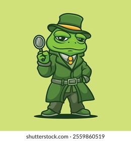 Detective Frog Cartoon Logo Design