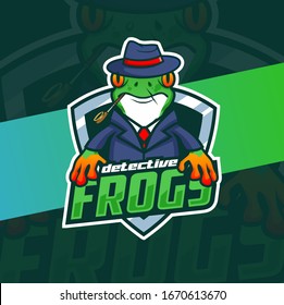 detective frog mascot logo design