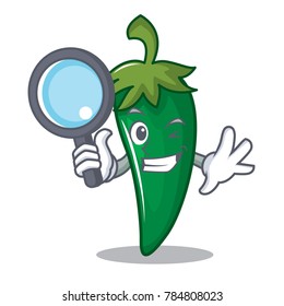 Detective green chili character cartoon
