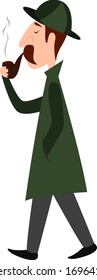 Detective en verde, ilustración, vector en fondo blanco