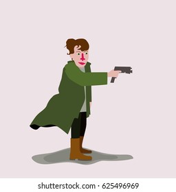 Detective with a gun. Vector illustration 