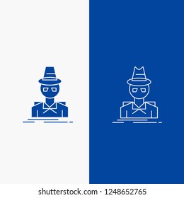 Detective, hacker, incognito, spy, thief Line and Glyph web Button in Blue color Vertical Banner for UI and UX, website or mobile application
