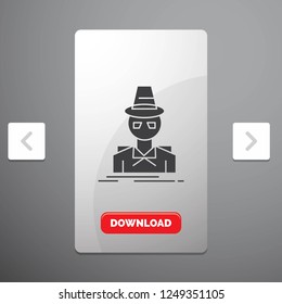 Detective, hacker, incognito, spy, thief Glyph Icon in Carousal Pagination Slider Design & Red Download Button