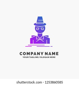 Detective, hacker, incognito, spy, thief Purple Business Logo Template. Place for Tagline.