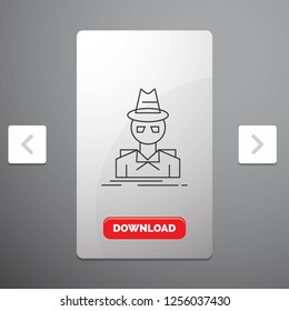 Detective, hacker, incognito, spy, thief Line Icon in Carousal Pagination Slider Design and Red Download Button