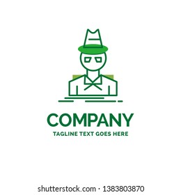 Detective, hacker, incognito, spy, thief Flat Business Logo template. Creative Green Brand Name Design.