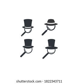 sombrero de detective con logotipo de lupa diseño de icono vectorial 