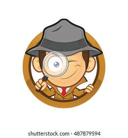 Detective holding a magnifying glass with circle shape