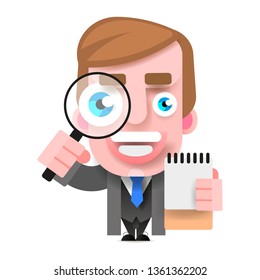 Detective Holding A Magnifying Glass. Vector Illustration On White Background