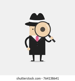 Detective holding a magnifying glass. vector