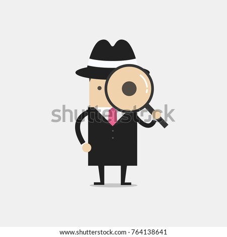 Detective holding a magnifying glass. vector