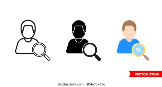 Detective icon of 3 types: color, black and white, outline. Isolated vector sign symbol.