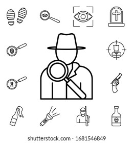 Icono de Detective. Conjunto detallado de iconos de investigación criminal. Diseño gráfico de primera calidad. Uno de los iconos de colección para sitios web, diseño web, aplicación móvil