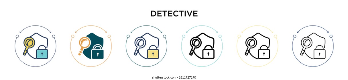 Icono de detective en el estilo relleno, delgado, contorno y trazo. Ilustración vectorial de dos iconos de vector de detectives de color y negro se puede utilizar para móviles, ui, web