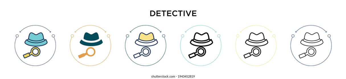 Icono de detective en el estilo relleno, delgado, contorno y trazo. Ilustración vectorial de dos iconos de vector de detectives de color y negro se puede utilizar para móviles, ui, web