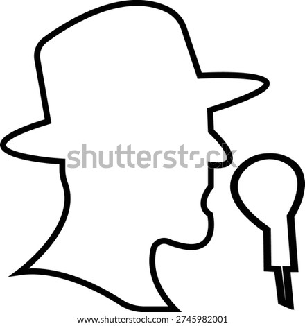 Detective Icon with hat, Sherlock Style Silhouette, Mystery Investigation Symbols, Anonymous invisible character Crime Scene Clues, Forensic Evidence, Private Investigator Logo for Web App Design