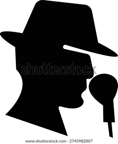 Detective Icon with hat, Sherlock Style Silhouette, Mystery Investigation Symbols, Anonymous invisible character Crime Scene Clues, Forensic Evidence, Private Investigator Logo for Web App Design