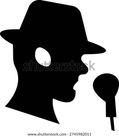 Detective Icon with hat, Sherlock Style Silhouette, Mystery Investigation Symbols, Anonymous invisible character Crime Scene Clues, Forensic Evidence, Private Investigator Logo for Web App Design