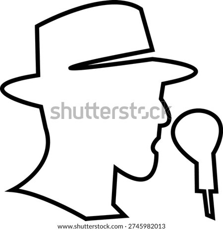 Detective Icon with hat, Sherlock Style Silhouette, Mystery Investigation Symbols, Anonymous invisible character Crime Scene Clues, Forensic Evidence, Private Investigator Logo for Web App Design