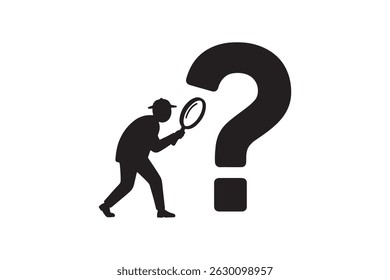 Detective Icon with Magnifying Glass and Question Mark - Detective Solving Mystery Silhouette Design