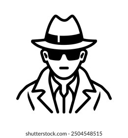 Detective icon or modern line symbol. Vector line art and icon design with bold outline. Black and white Pixel Perfect minimalistic symbol isolated white background. Silhouette simple thin sign