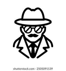 Detective icon or modern line symbol. Vector line art and icon design with bold outline. Black and white Pixel Perfect minimalistic symbol isolated white background. Silhouette simple thin sign