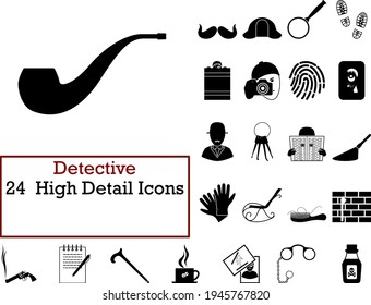 Conjunto de iconos de detectives. Diseño de glifos lisos y suaves. Ilustración vectorial totalmente editable. Texto expandido.