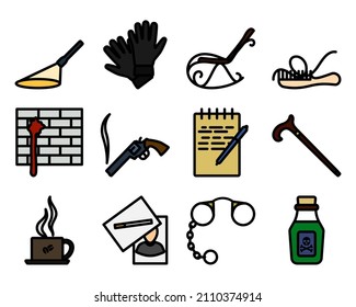 Detective Icon Set. Editable Bold Outline With Color Fill Design. Vector Illustration.